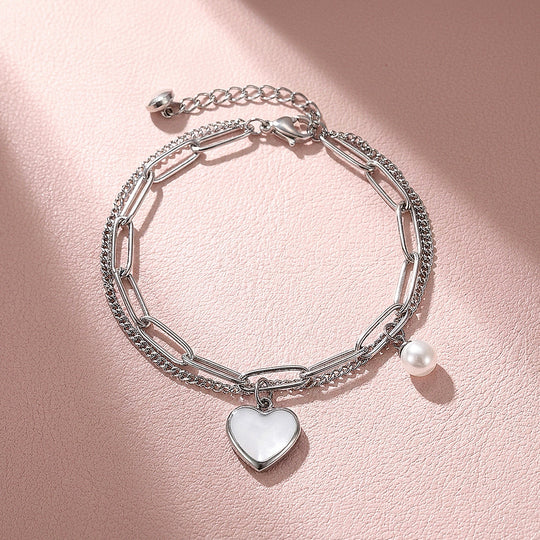 Mother of Pearl Heart Layered Bracelet | Women&