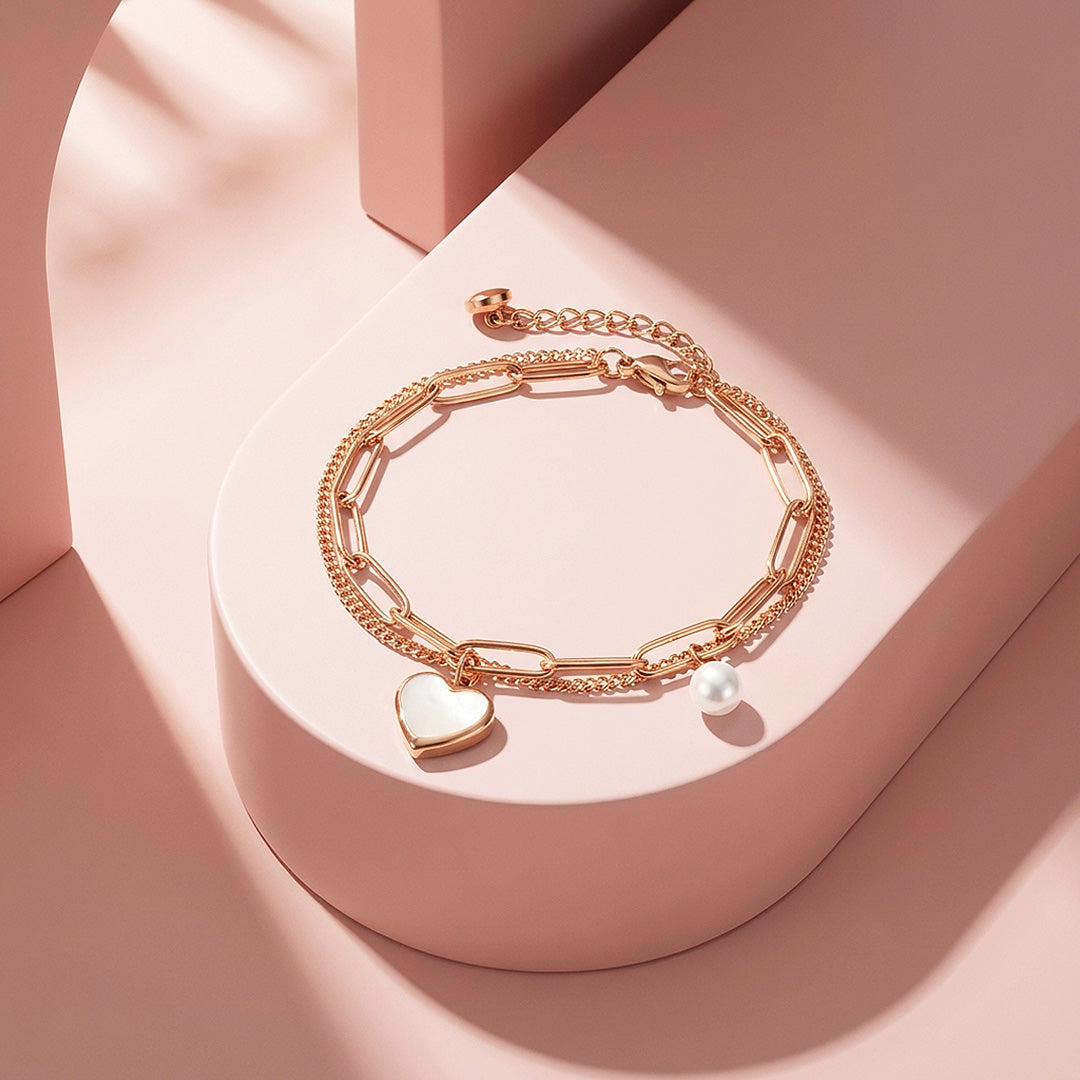 Mother of Pearl Heart Layered Bracelet | Women&