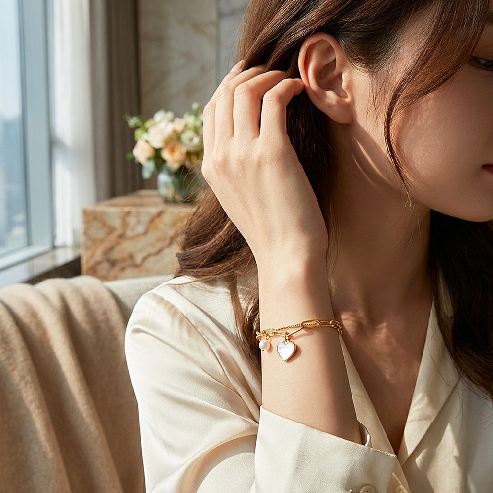 Mother of Pearl Heart Layered Bracelet | Women's Bracelet | Luxe6752