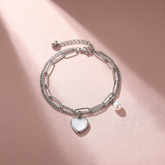 Mother of Pearl Heart Layered Bracelet | Women&