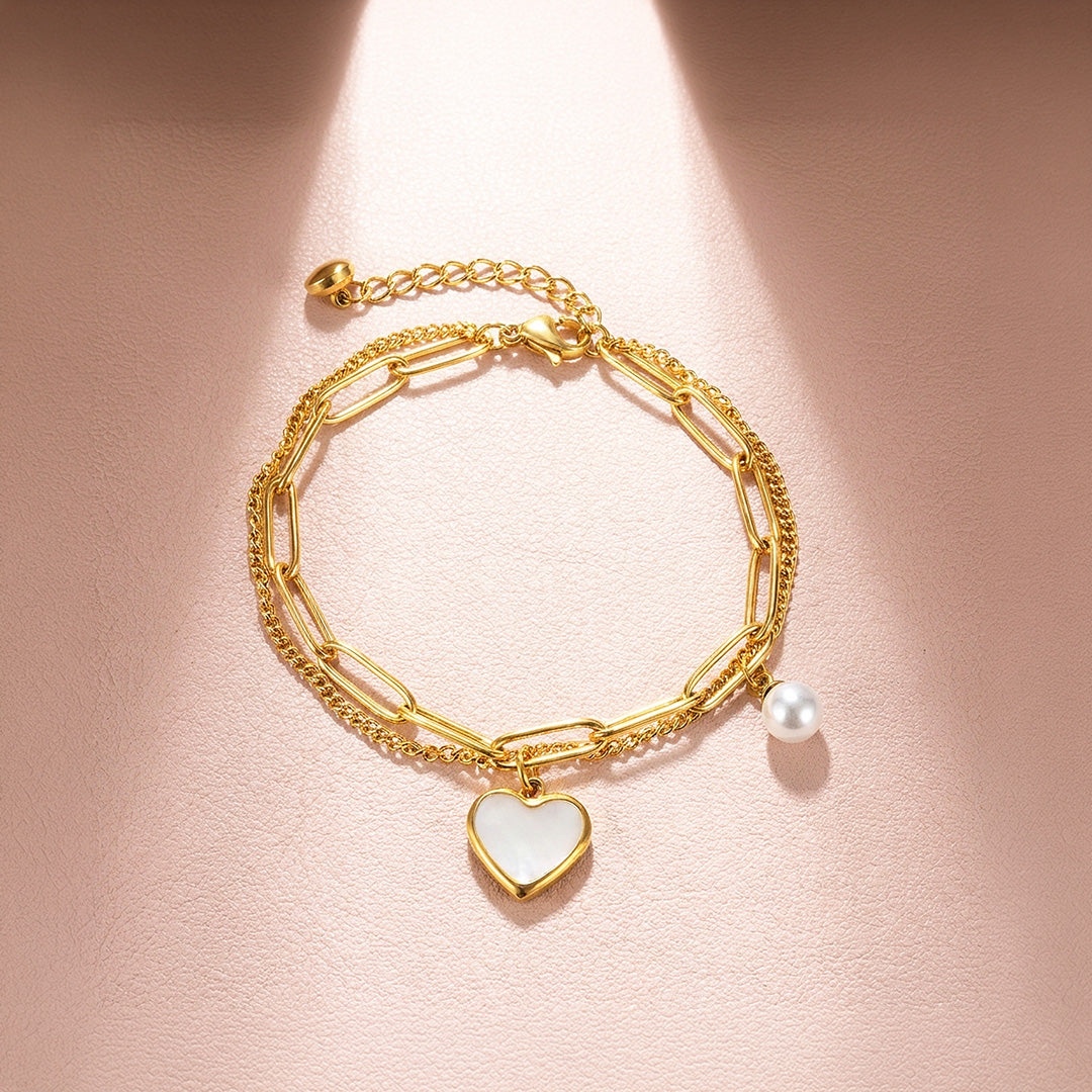 Mother of Pearl Heart Layered Bracelet | Women&