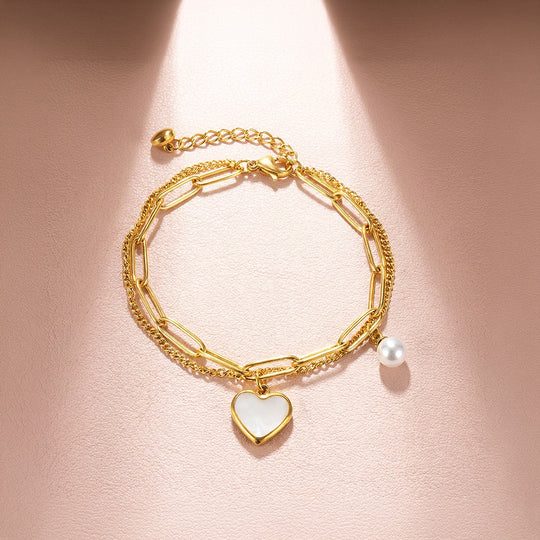 Mother of Pearl Heart Layered Bracelet | Women&