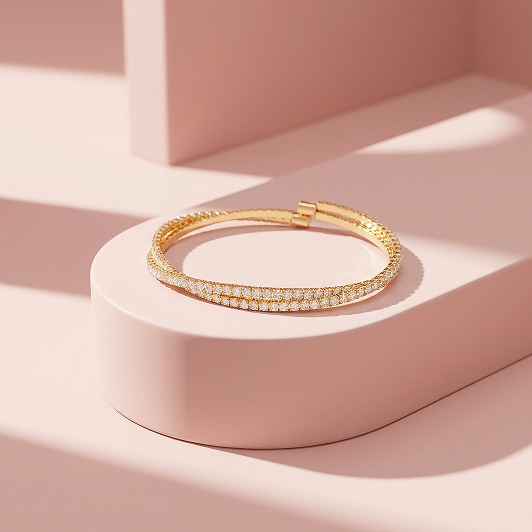 Twisted Double Row Tennis Bangle | Women&