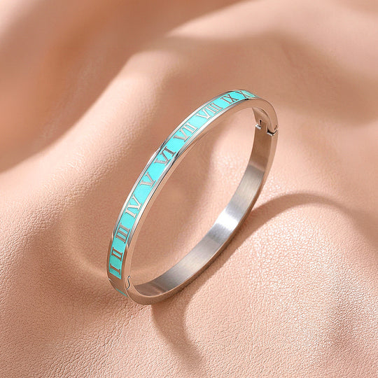 Roman Numeral Enamel Hinged Bangle | Women&