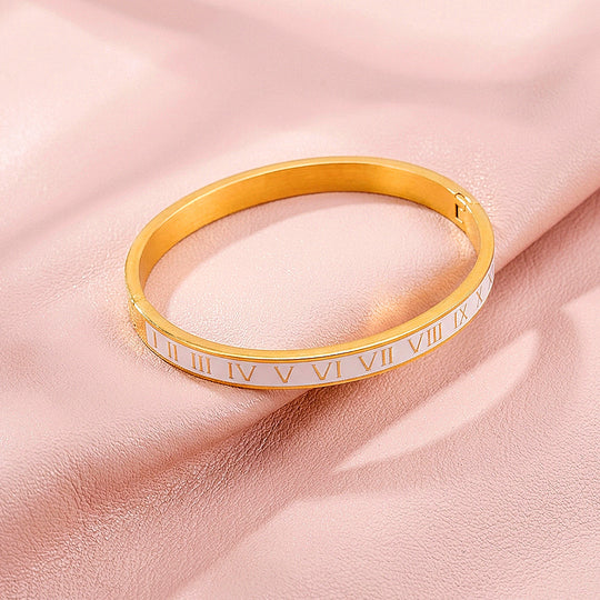 Roman Numeral Enamel Hinged Bangle | Women&