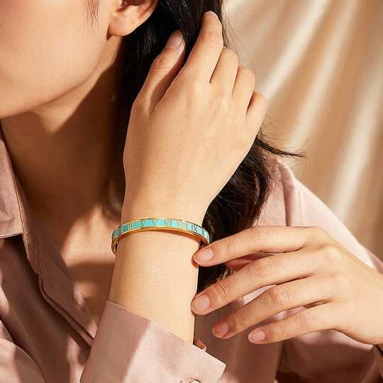 Roman Numeral Enamel Hinged Bangle | Women&