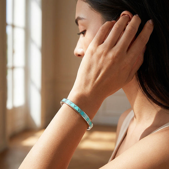 Roman Numeral Enamel Hinged Bangle | Women&