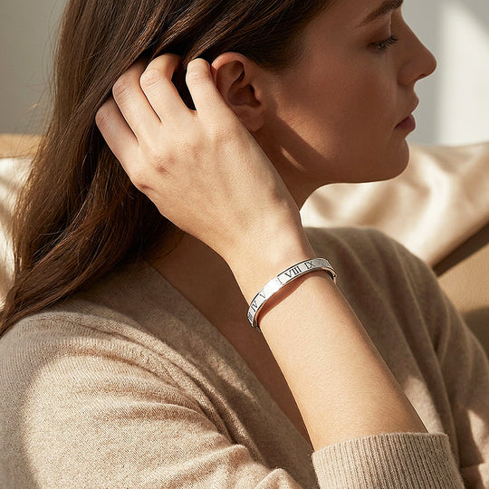 Roman Numeral Enamel Hinged Bangle | Women&