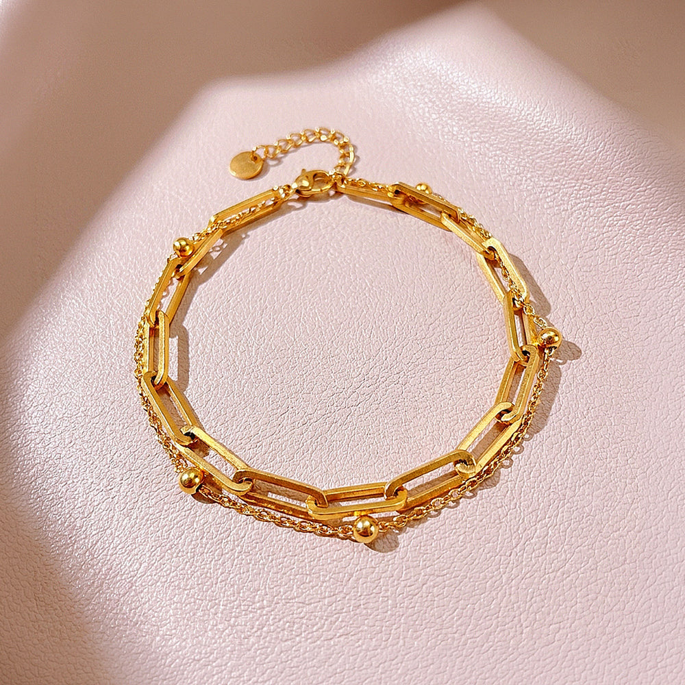 Layered Paperclip and Beaded Chain Bracelet | Women's Bracelet | Luxe6757