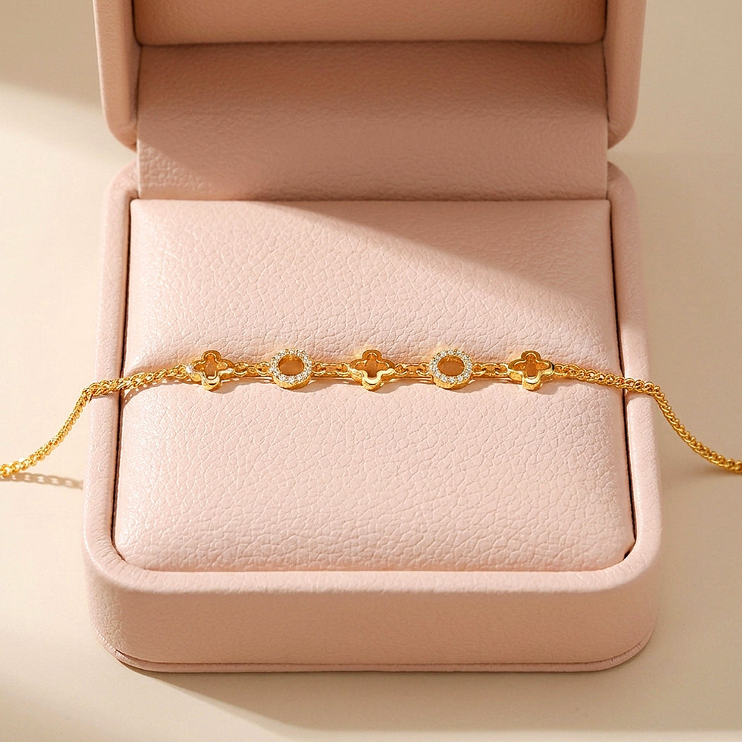 Clover Cross and Pavé Ring Chain Bracelet | Women&