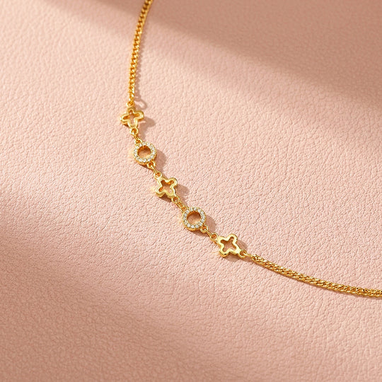 Clover Cross and Pavé Ring Chain Bracelet | Women&