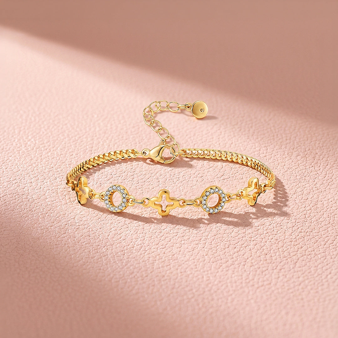 Clover Cross and Pavé Ring Chain Bracelet | Women&