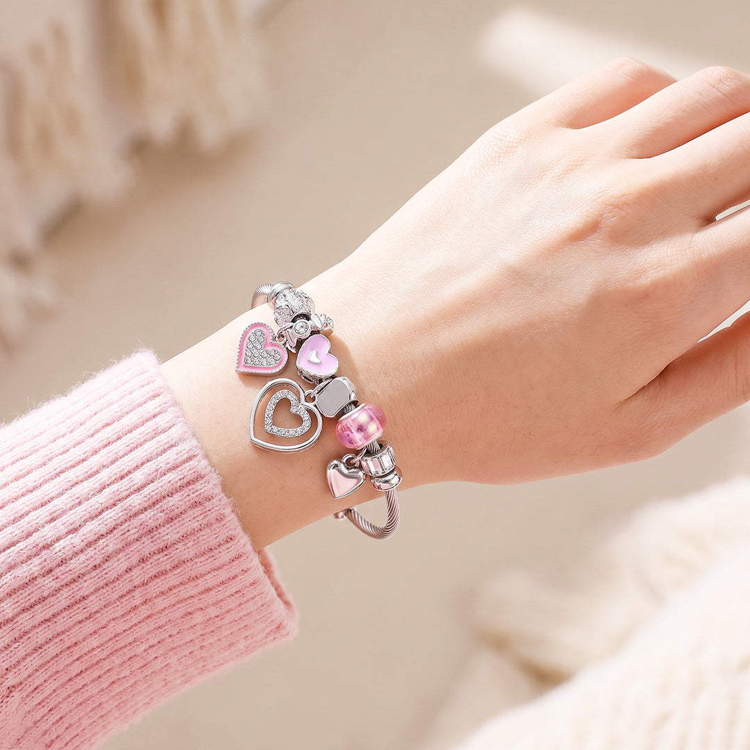 Heart Charm Cuff Bracelet | Luxe6776