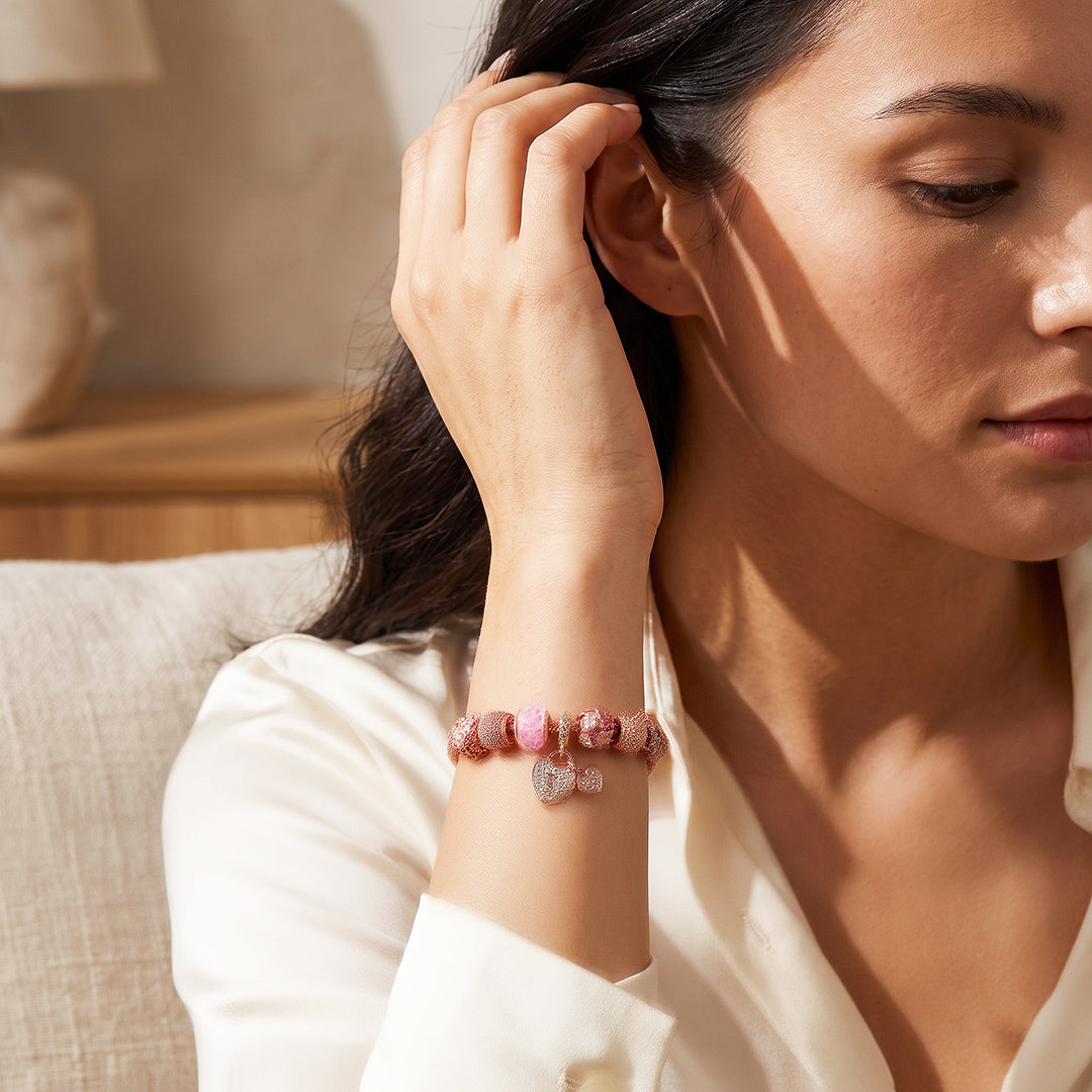 Rose Gold Floral Lock Charm Bracelet | Luxe6777