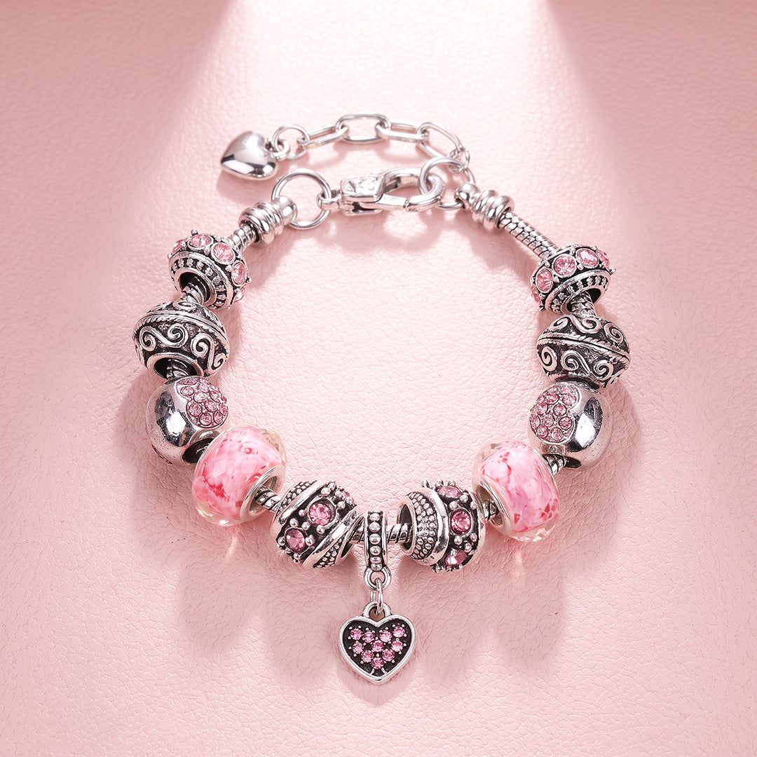 Pink Heart Vintage Charm Bracelet | Luxe6779