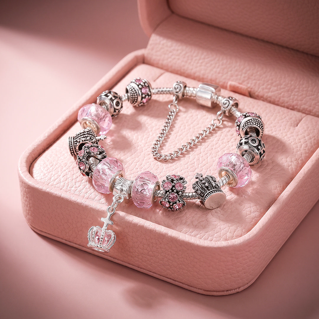 Pink Crown Vintage Charm Bracelet | Luxe6781