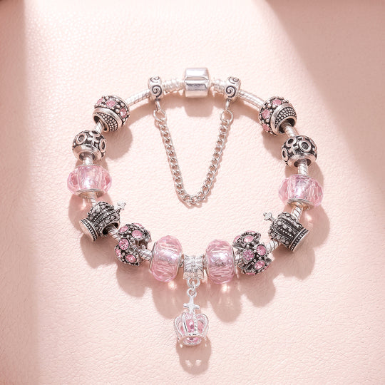 Pink Crown Vintage Charm Bracelet | Luxe6781
