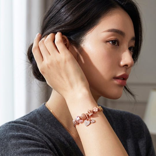 Rose Gold Crown Lock Charm Bracelet | Luxe6783