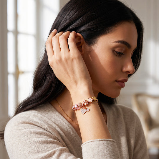 Rose Gold Crown Lock Charm Bracelet | Luxe6783