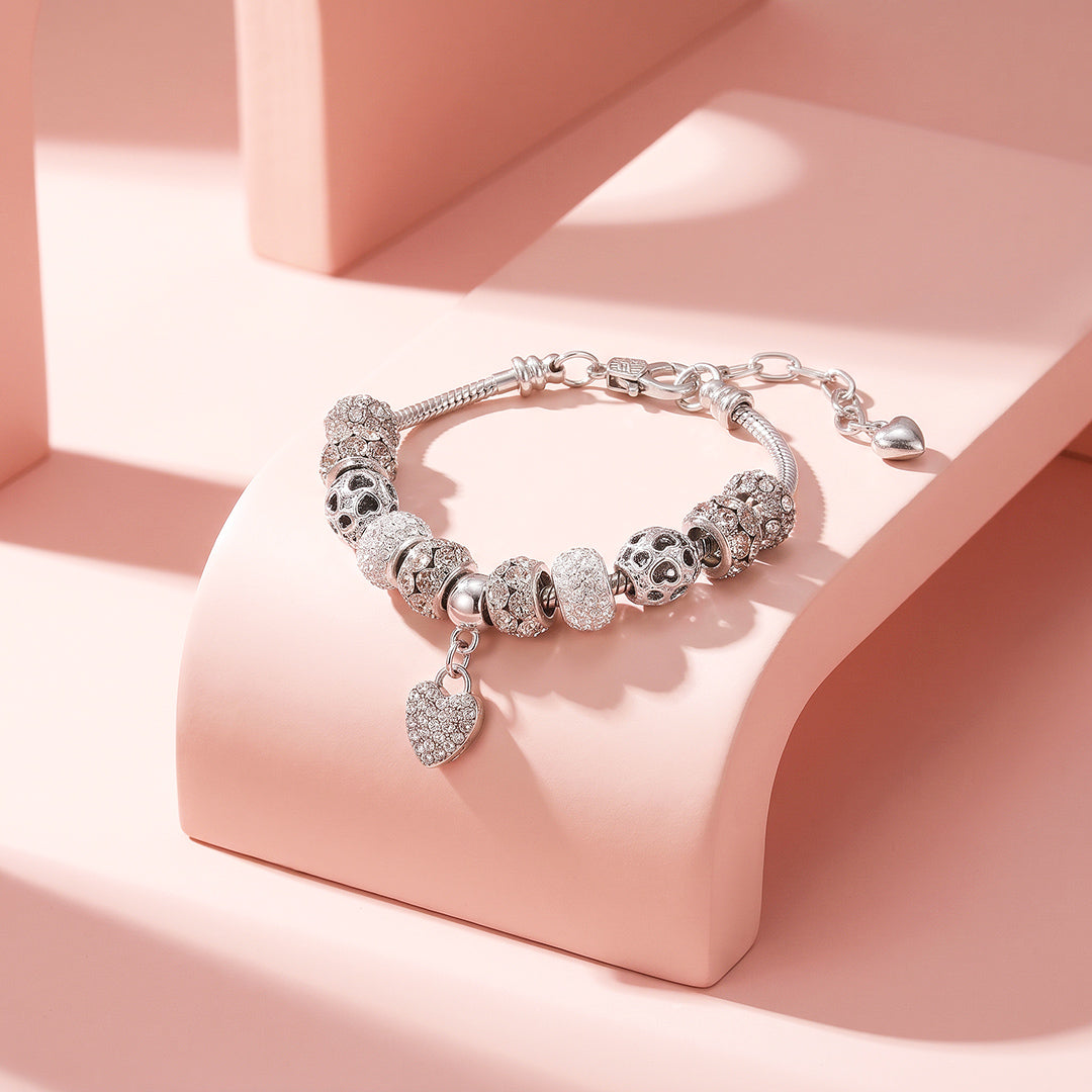 All-White Pavé Heart Charm Bracelet | Luxe6785