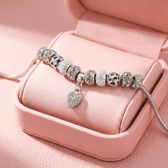 All-White Pavé Heart Charm Bracelet | Luxe6785