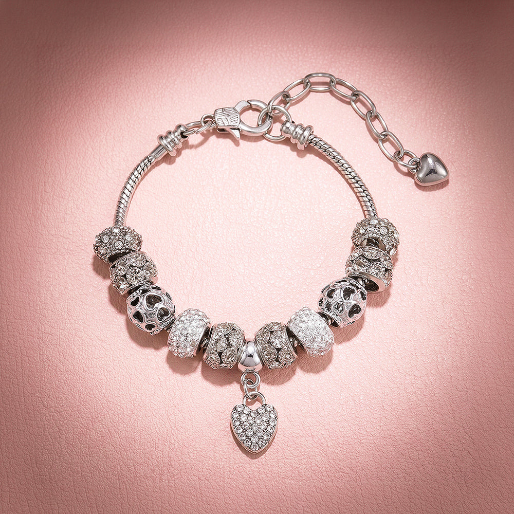 All-White Pavé Heart Charm Bracelet | Luxe6785