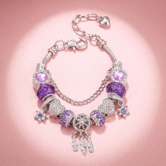 Purple Heart &amp; Feather Charm Bracelet | Luxe6787