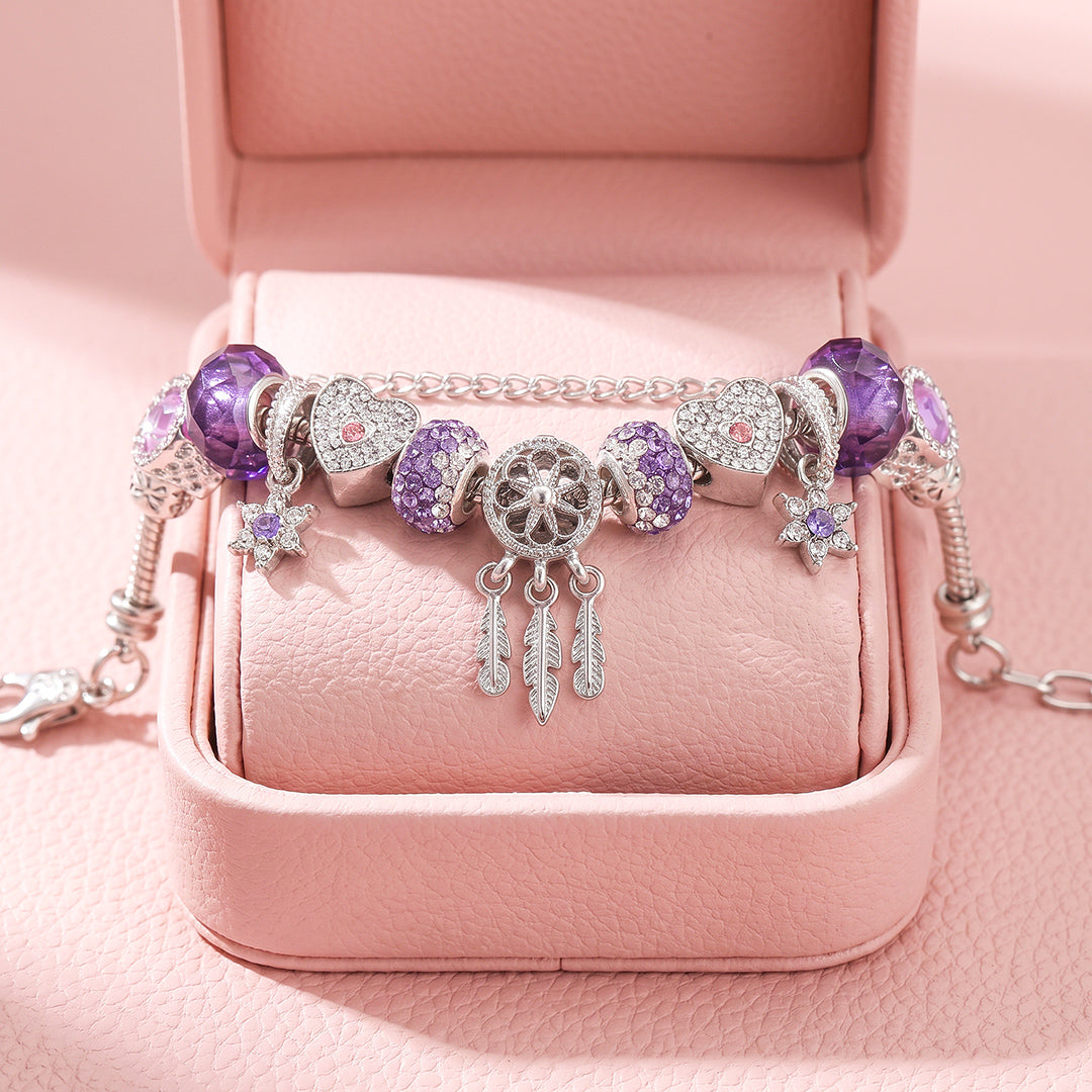 Purple Heart &amp; Feather Charm Bracelet | Luxe6787