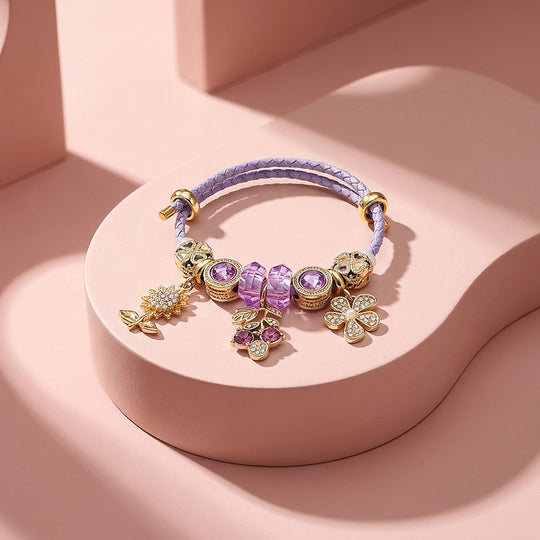 Botanical Harvest Woven Leather Charm Bracelet | Women&