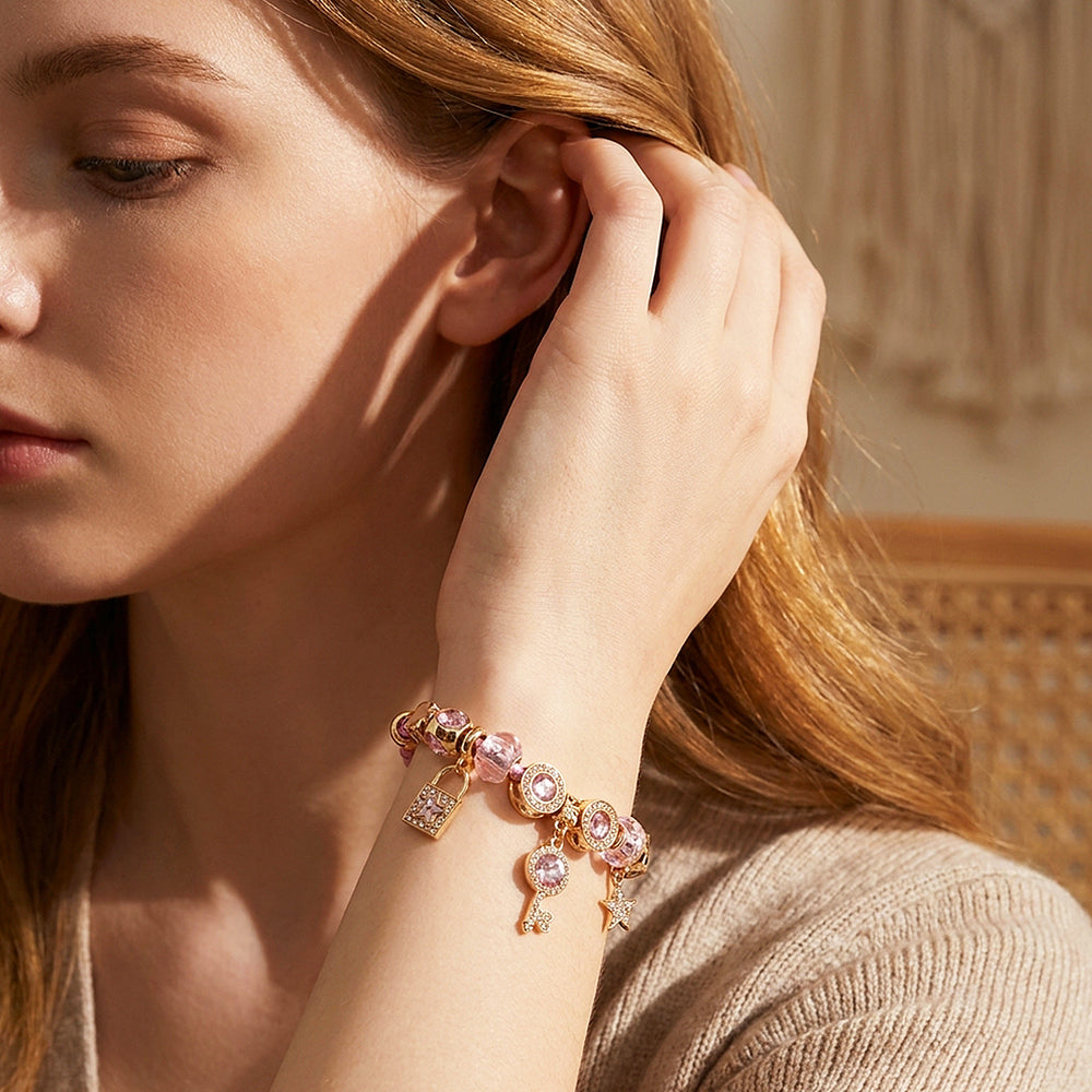 Enchanted Key and Lock Woven Leather Charm Bracelet | Women's Bracelet | Luxe6796