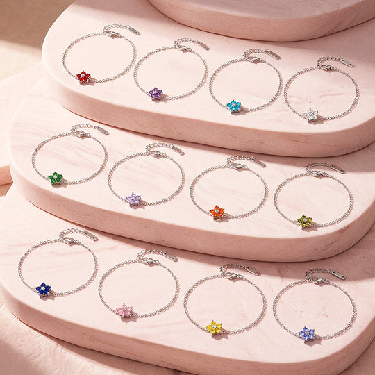 Birthstone Flower Chain Bracelet | Luxe6801