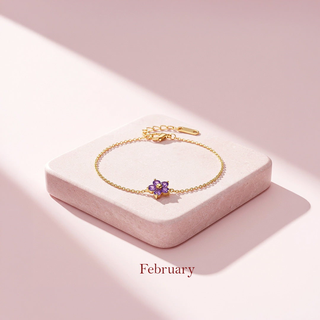 Birthstone Flower Chain Bracelet | Luxe6801