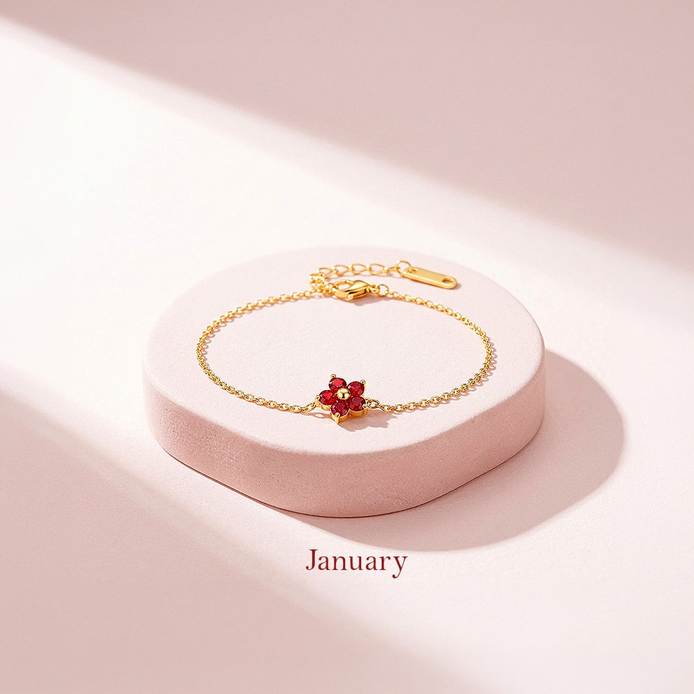 Birthstone Flower Chain Bracelet | Luxe6801