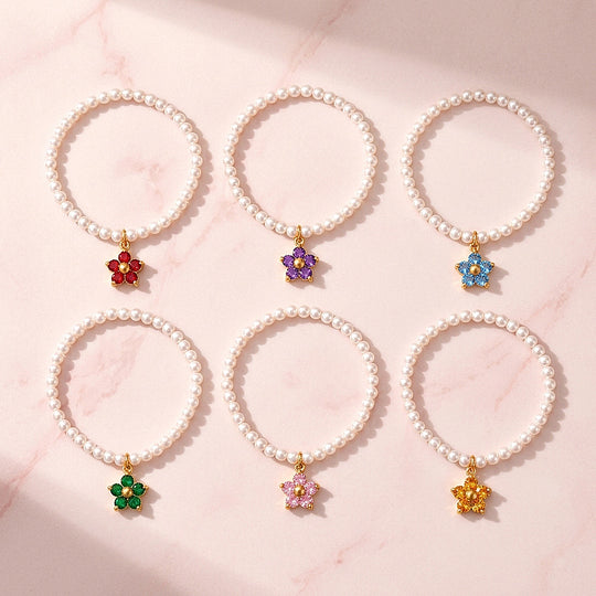 Birthstone Pearl Flower Bracelet | Luxe6802