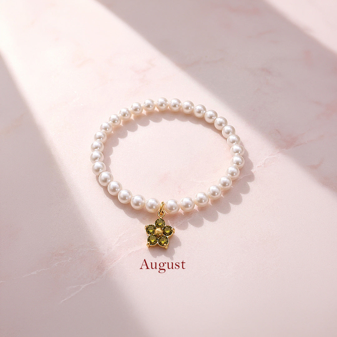 Birthstone Pearl Flower Bracelet | Luxe6802