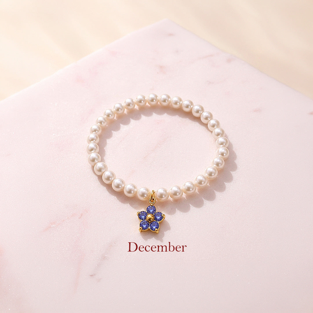 Birthstone Pearl Flower Bracelet | Luxe6802