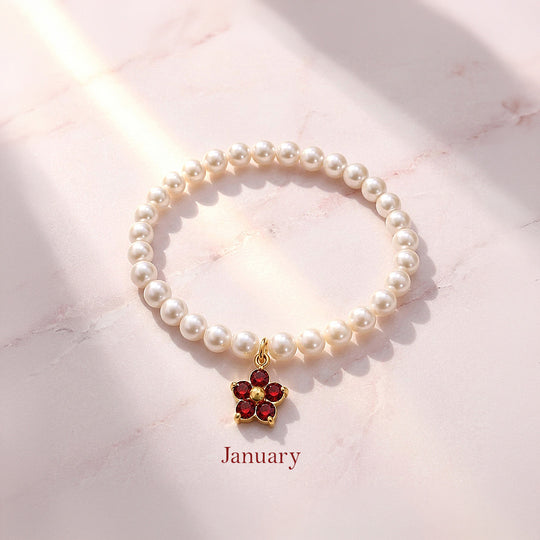 Birthstone Pearl Flower Bracelet | Luxe6802