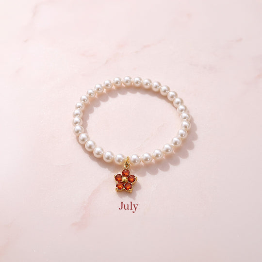 Birthstone Pearl Flower Bracelet | Luxe6802