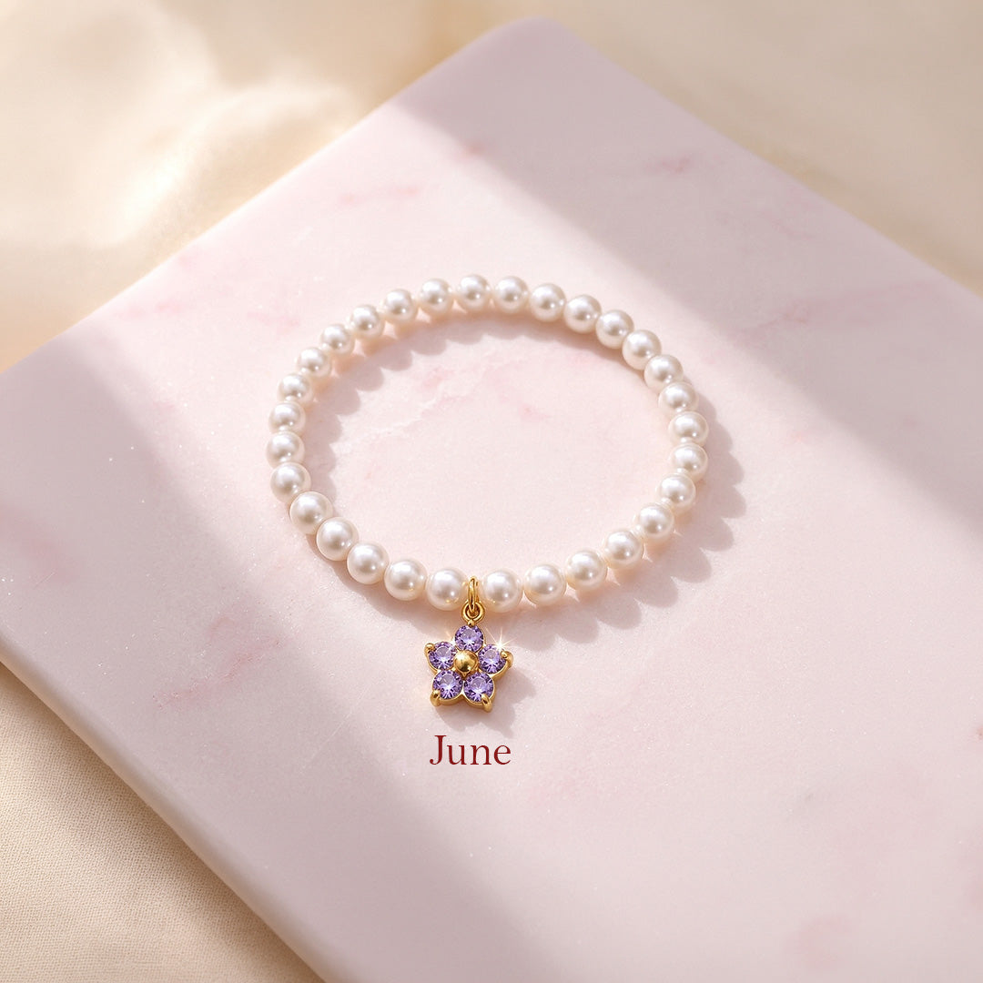 Birthstone Pearl Flower Bracelet | Luxe6802