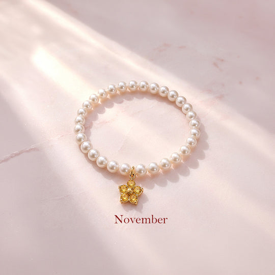 Birthstone Pearl Flower Bracelet | Luxe6802