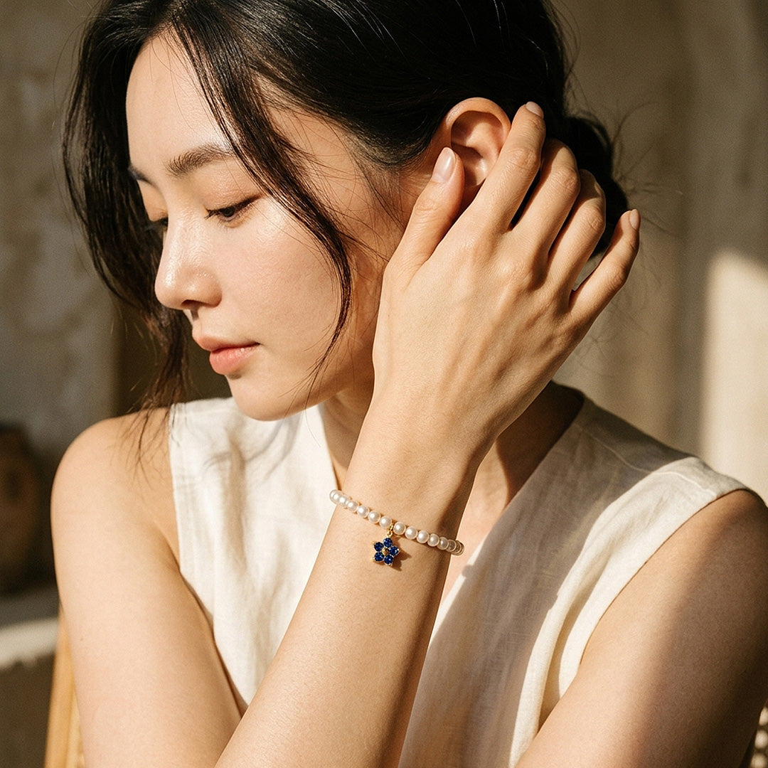 Birthstone Pearl Flower Bracelet | Luxe6802