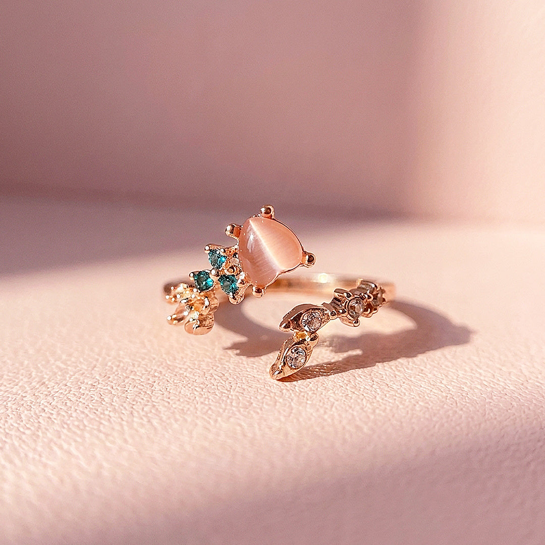 Pink Heart Opal Floral Ring | Women&