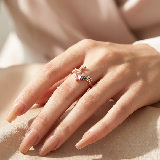 Pink Heart Opal Floral Ring | Women&