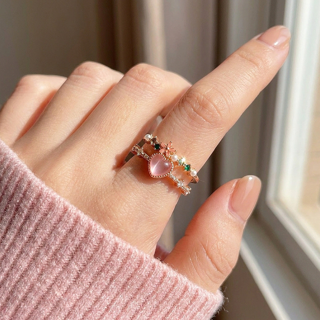 Pink Heart Opal Floral Ring | Women&