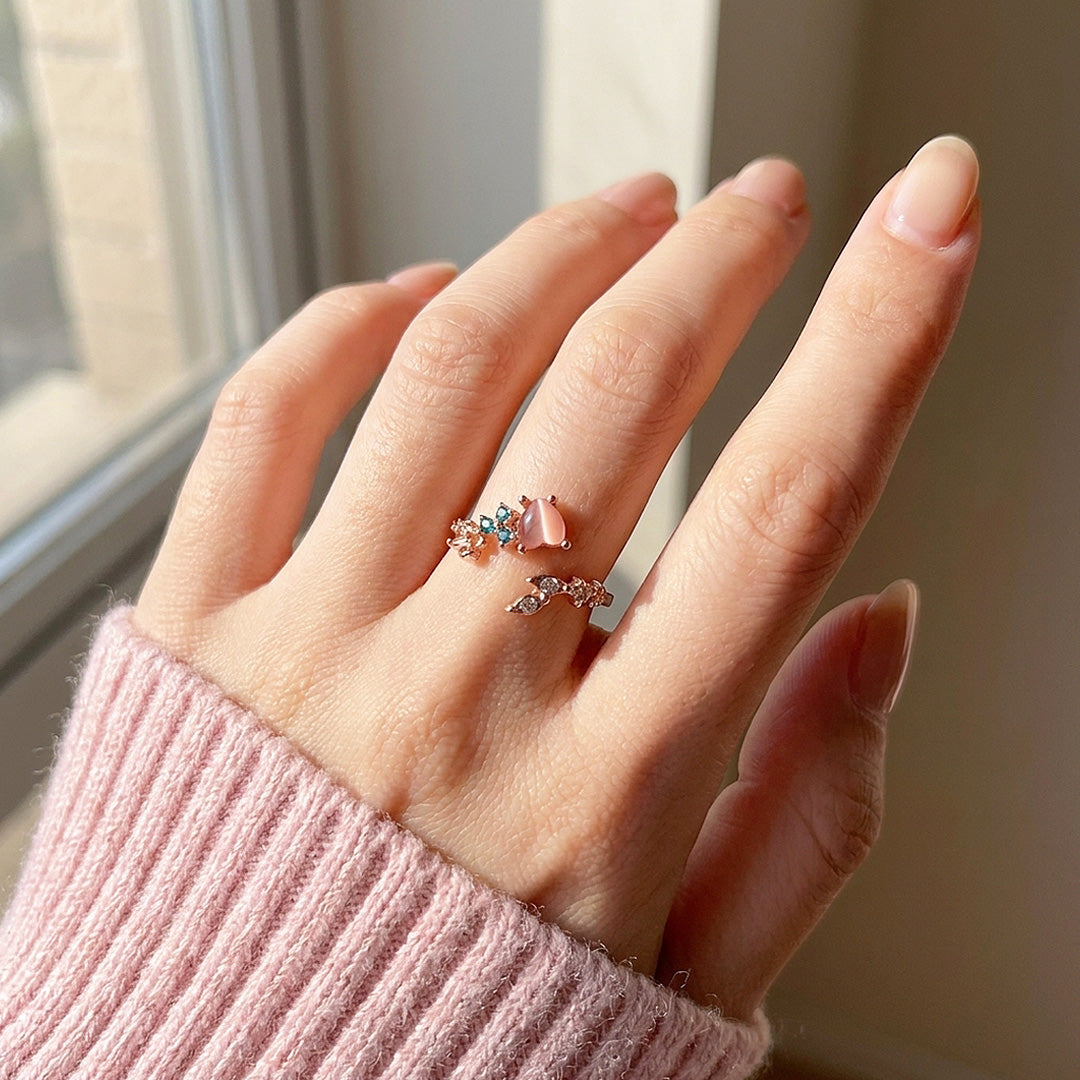 Pink Heart Opal Floral Ring | Women&