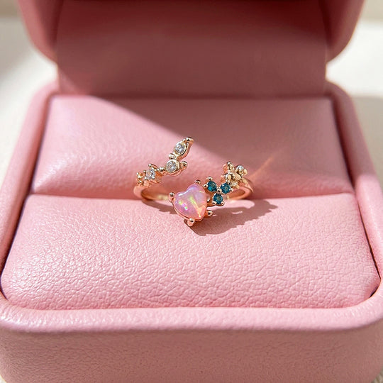 Pink Heart Opal Floral Ring | Women&