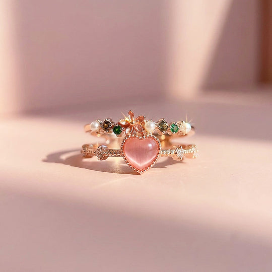 Pink Heart Opal Floral Ring | Women&