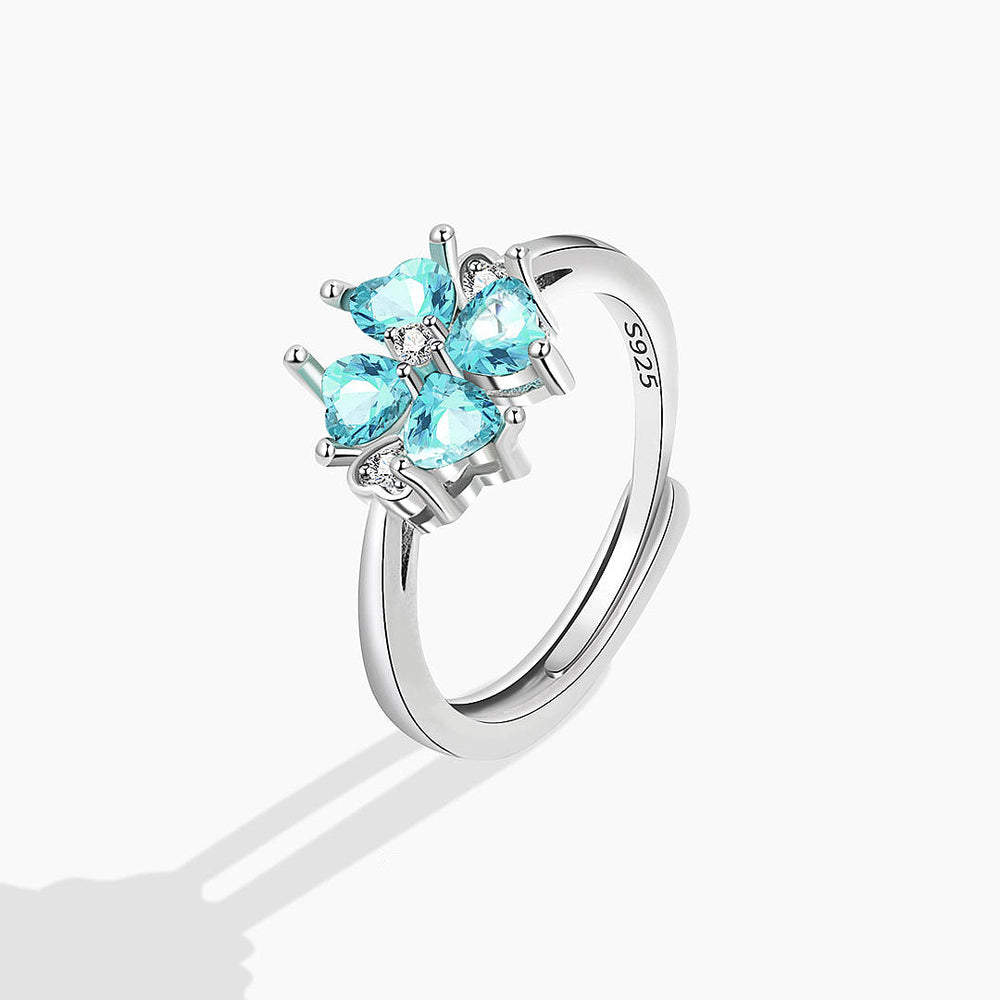 Luxe9169 Four Leaf Clover Topaz Ring Adjustable Ring - Tiara.com.sg Singapore Jewelry & Bags