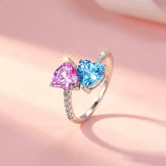 Pink and Blue Heart Toi et Moi Pavé | Women&