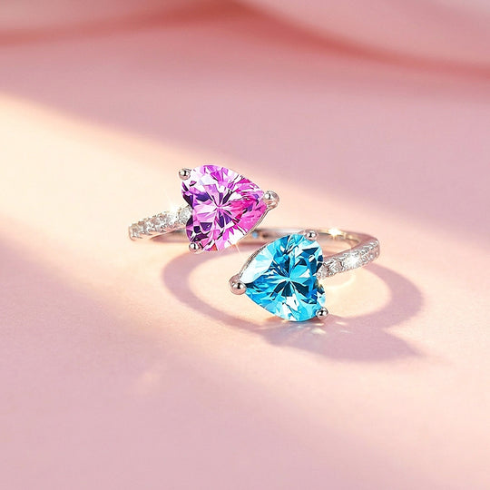 Pink and Blue Heart Toi et Moi Pavé | Women&
